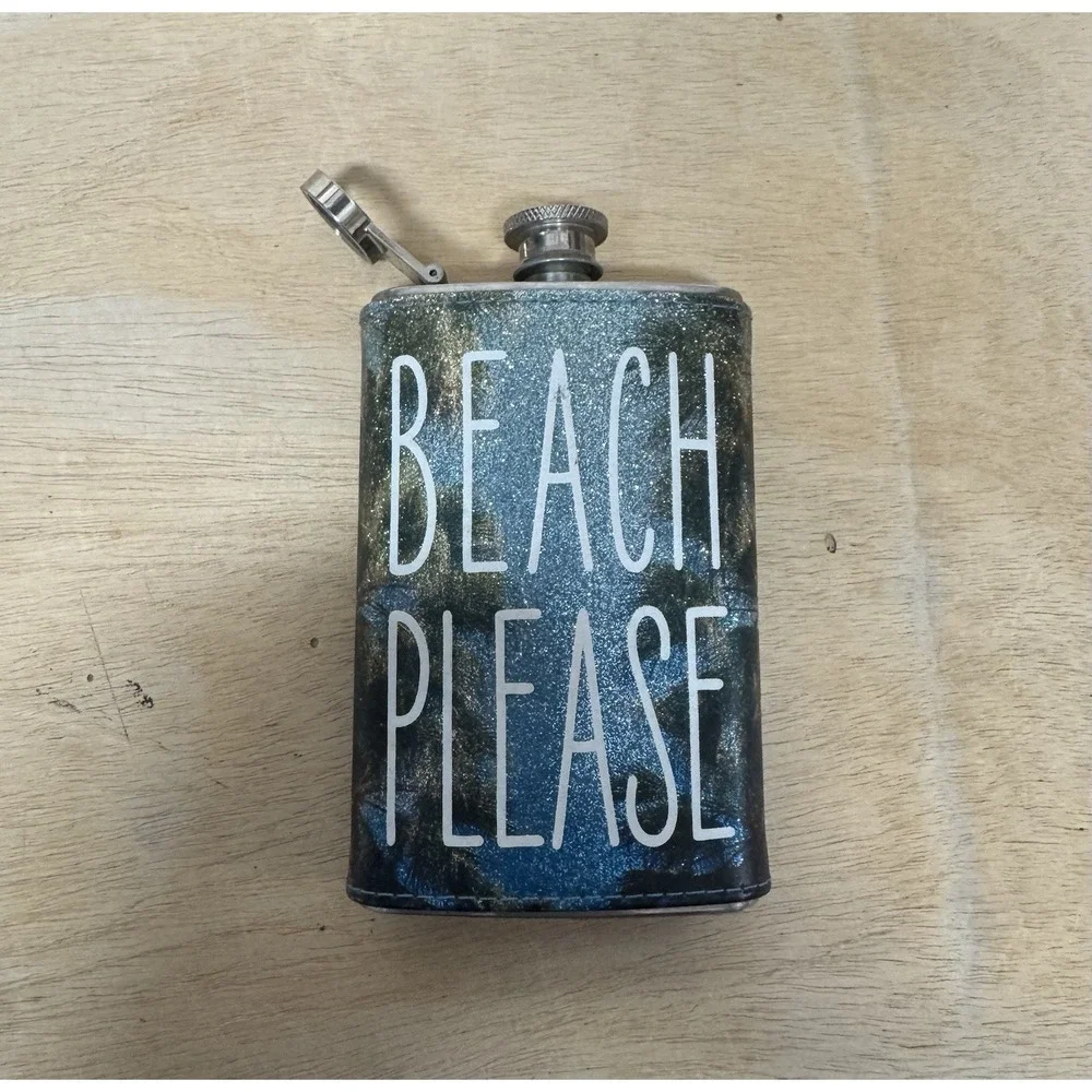 Beach Please Glitter Flask Palm Trees 5